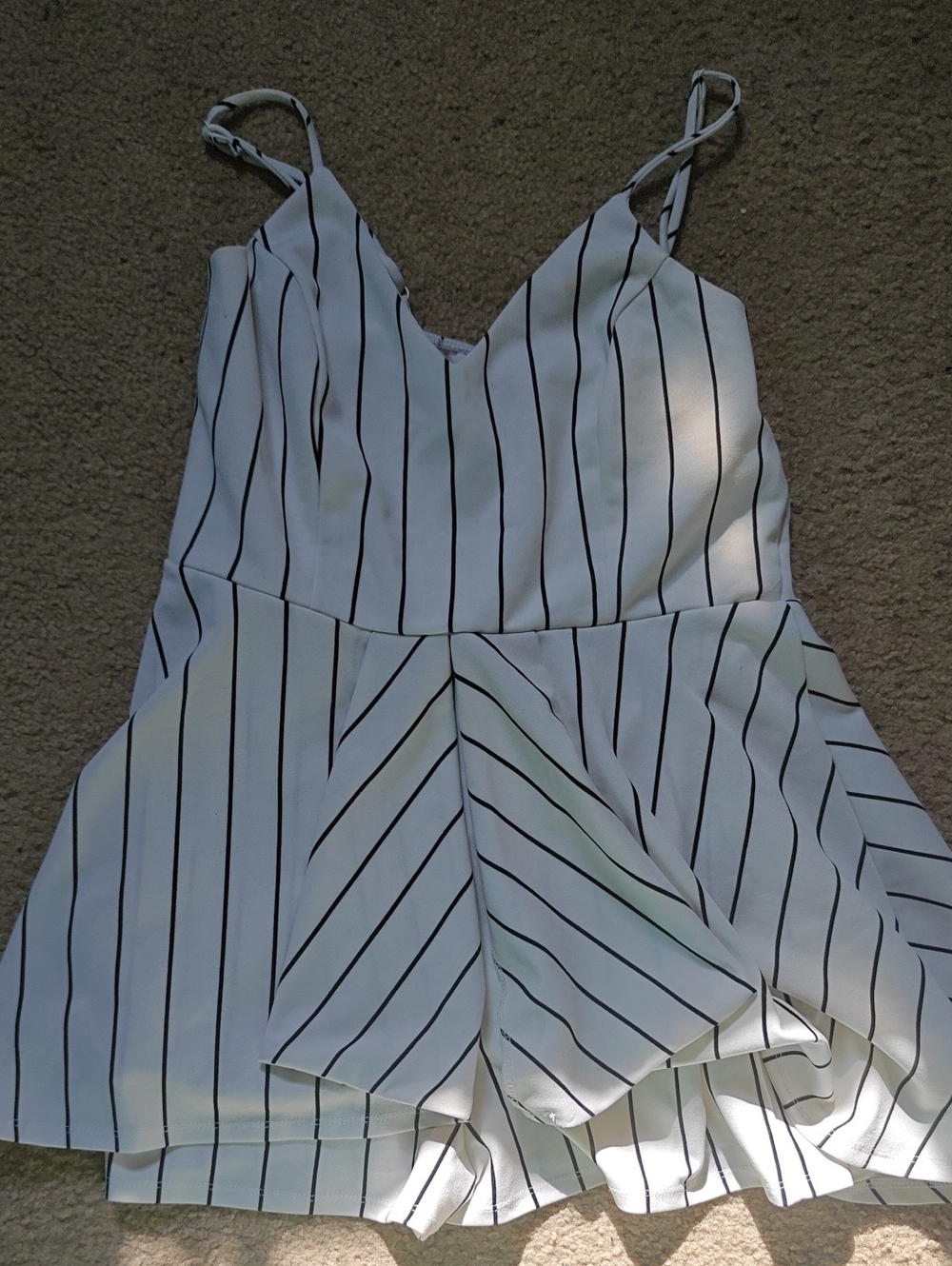 Purple Snow White Romper with Black Pinstripes